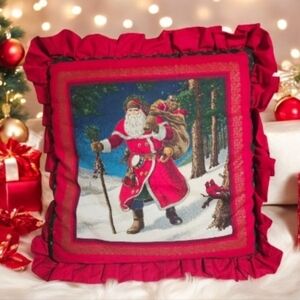 Vintage Handmade Christmas Old World Santa Throw Pillow 16" x 16" Decor